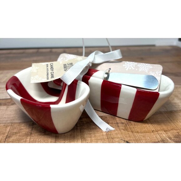 Candy Cane Bowl With Spreader Set By Musee Mates - Red & White - Picture 2 of 5